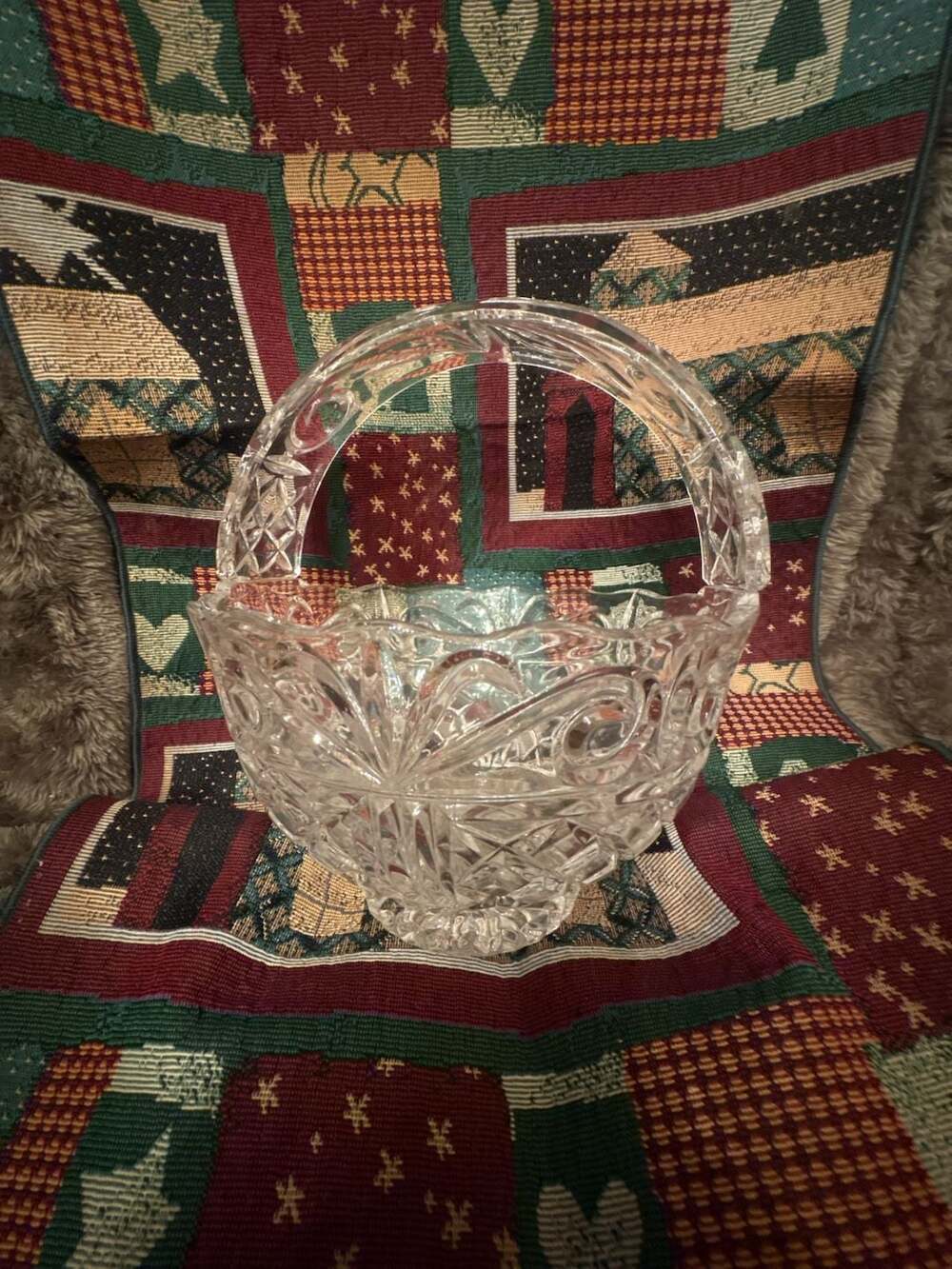 Vintage Crystal Clear Industries Coventry Cut Crystal Basket With Handle